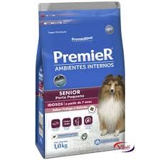 Ração Premier Ambientes Internos para Cães Sênior Raças Pequenas Sabor Frango e Salmão 1Kg