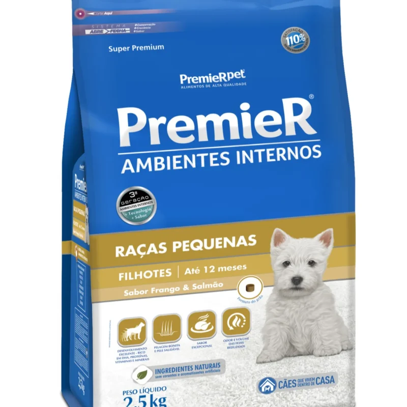 Premier Ambientes Internos 2,5kg - Filhote Raças Pequenas - Frango e Salmão