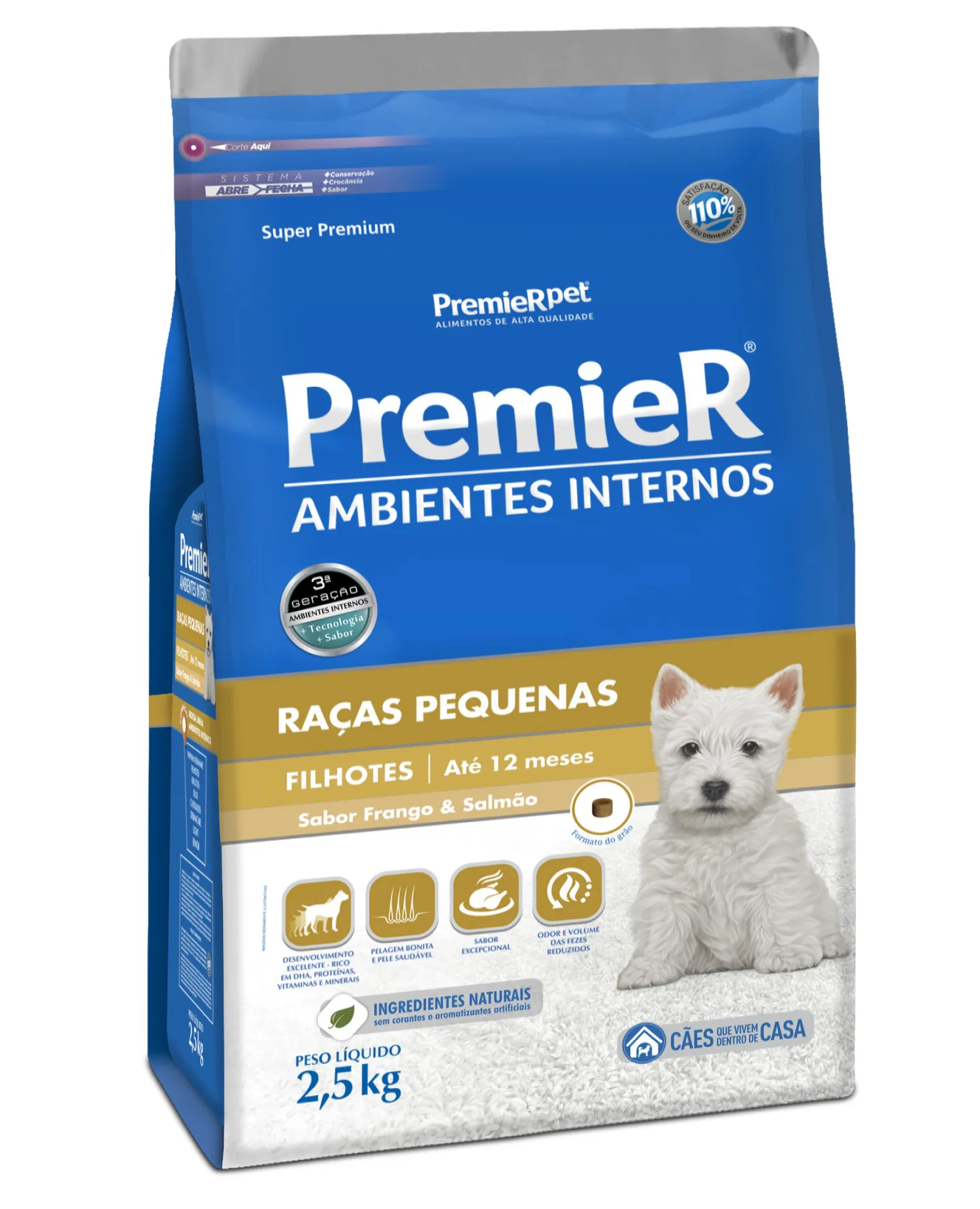 Premier Ambientes Internos 2,5kg - Filhote Raças Pequenas - Frango e Salmão