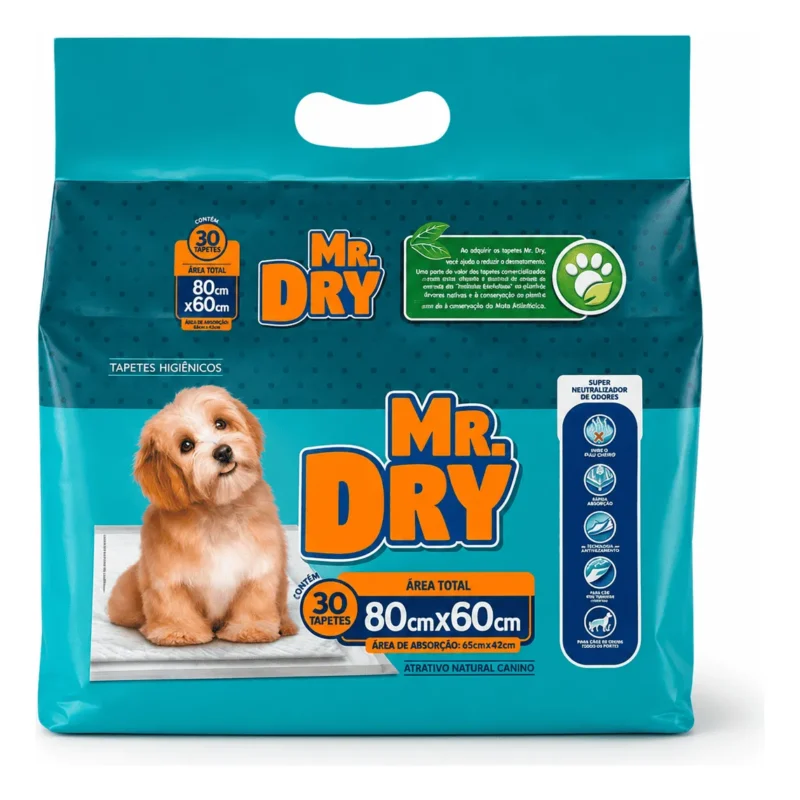 Tapete Higiênico Mr Dry Com 30 Unidades 80x60